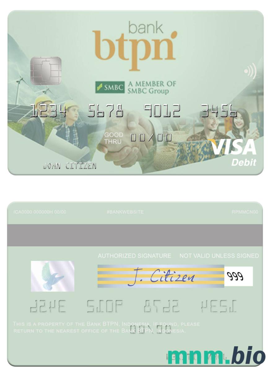 Indonesia Bank BTPN visa debet karta przykład w formacie PSD